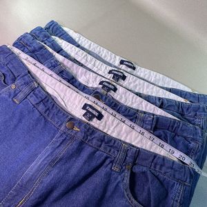4 Pair KingSize Big Mens Jeans 44 x 27 (Hemmed) Elastic Insert Waist Blue Denim